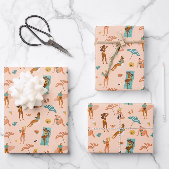 Beach Sunbathers Pattern Wrapping Paper Sheet (Front)