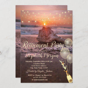Beach Sunet Seashell Balloons,Wine Retirement  Invitation