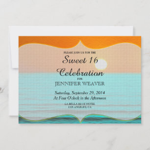Beach Sunrise Painting in Orange Sky & Teal Water Invitation