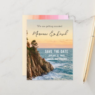 Beach sunrise save the date announcement postcard