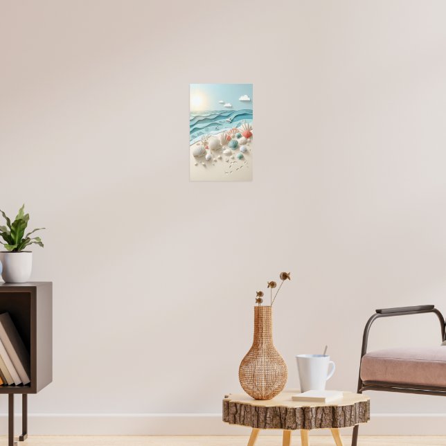 Beach Sunrise & Seashells Poster (Living Room 3)