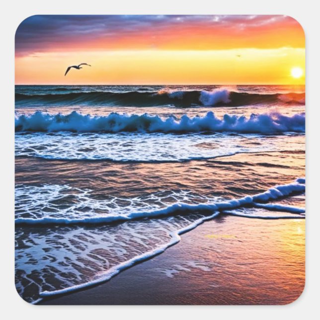 Beach Sunrise Square Sticker (Front)