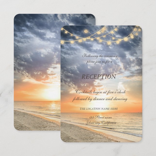 Beach Sunrise String Lights Reception Invitation (Front/Back)