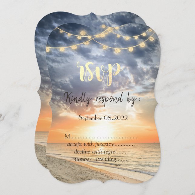 Beach Sunrise String Lights Seashell RSVP   Invitation (Front/Back)