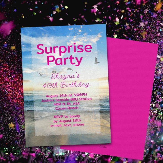 Beach Sunrise Surprise Birthday Party Invitation (Creator Uploaded)