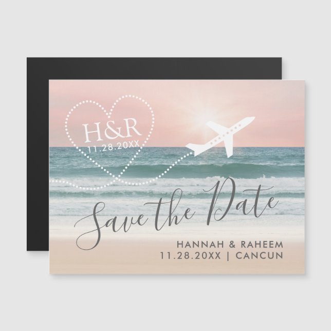 Beach Sunset Aeroplane Heart Magnetic Save the Dat (Front/Back)