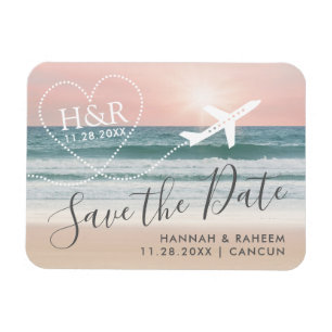Beach Sunset Aeroplane Trail Monogram Save the Dat Magnet
