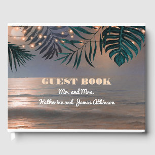 Beach Sunset and Palm Lights Destination Wedding Guest Book