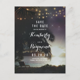 Beach Sunset and String Lights Save the Date Announcement Postcard