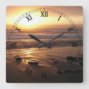 "Beach Sunset at Yachats, Oregon" by Lewis Evans Square Wall Clock