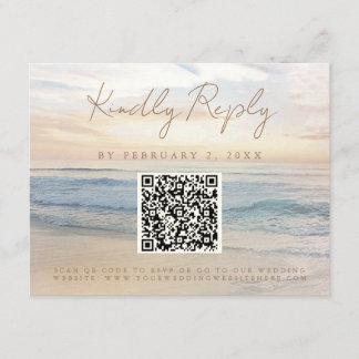 Beach Sunset Beachfront Wedding Scan Code RSVP Enclosure Card