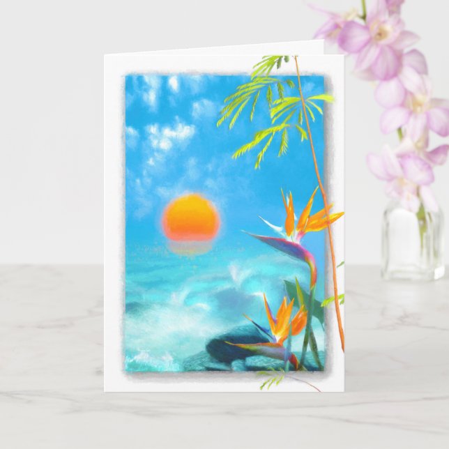 BEACH SUNSET Birds of Paradise Card (Orchid)