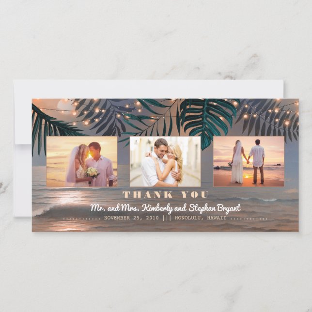 Beach Sunset Destination Wedding Thank You Card (Front)