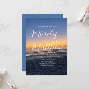 Beach Sunset Down Destination Blue Wedding Invitation