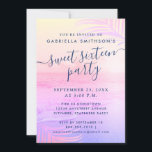 Beach Sunset Filter Tropical Summer 16th Birthday Invitation<br><div class="desc">A stunning chic yellow, pink, and purple ombre filter on a beach photo background summer theme sweet 16 birthday invitation. The wording can be changed to work for any age birthday or celebration, and there is space on the back for optional attire, directions, or parking information. The navy blue modern...</div>