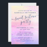 Beach Sunset Filter Tropical Summer 16th Birthday Invitation<br><div class="desc">A stunning chic yellow, pink, and purple ombre filter on a beach photo background summer theme sweet 16 birthday invitation. The wording can be changed to work for any age birthday or celebration, and there is space on the back for optional attire, directions, or parking information. The navy blue modern...</div>