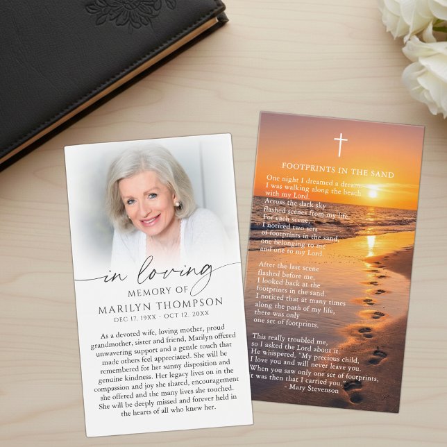 Beach Sunset Footprints Photo Remembrance Card (Creator Uploaded)