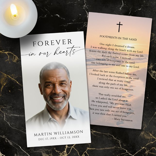 Beach Sunset Footprints Poem Sympathy Prayer Card (Creator Uploaded)