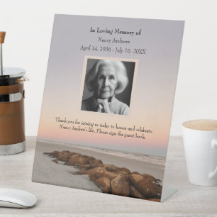 Beach Sunset Funeral Memorial  Pedestal Sign
