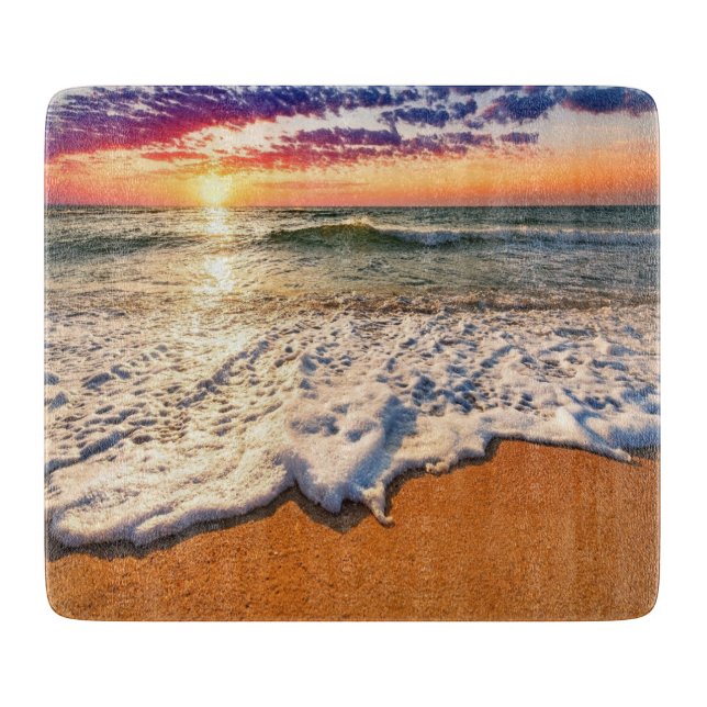 Beach Sunset Glass Cutting Board (Front)