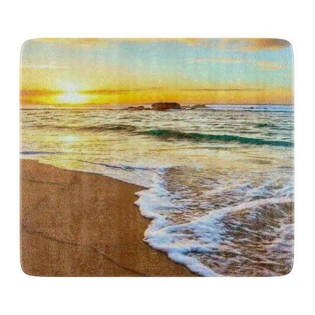 Beach Sunset Glass Cutting Board (Front)