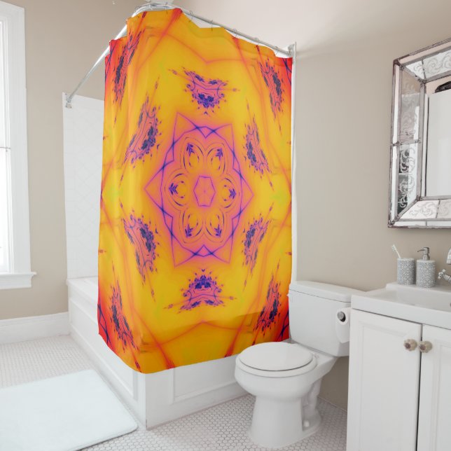 Beach Sunset High Contrast Mandela Shower Curtain (In Situ)