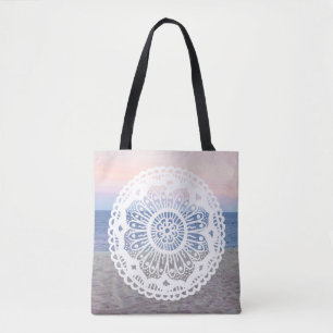 Beach Sunset Mandala Tote Bag