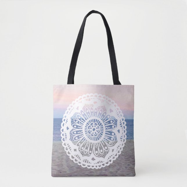 Beach Sunset Mandala Tote Bag (Front)