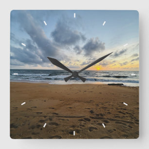 Beach Sunset Ocean Coastal Decor Tropical gift Square Wall Clock