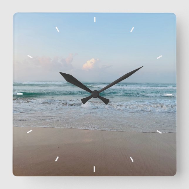 Beach Sunset Ocean Coastal Decor Tropical gift Square Wall Clock (Front)