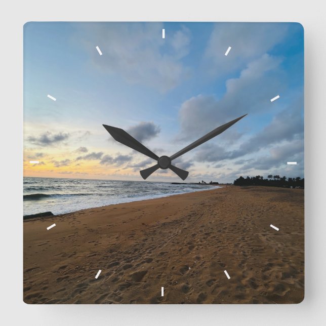 Beach Sunset Ocean Coastal Decor Tropical gift Square Wall Clock (Front)