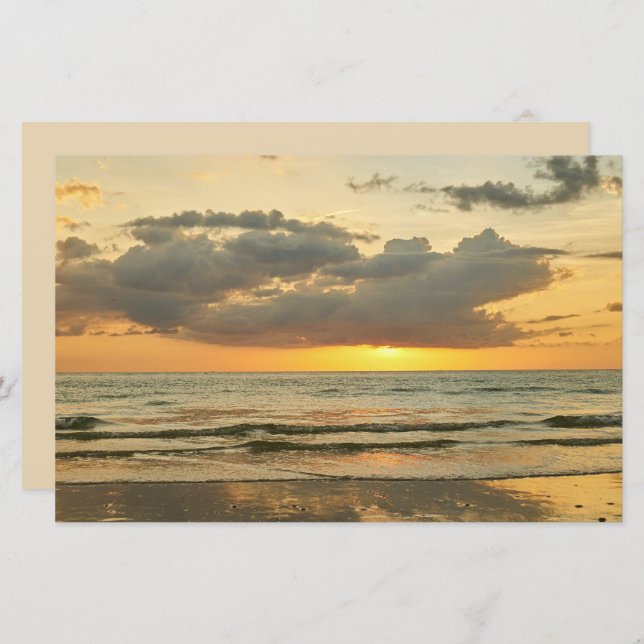 Beach sunset ocean sea cloudy sky scrapbook paper (Front/Back)