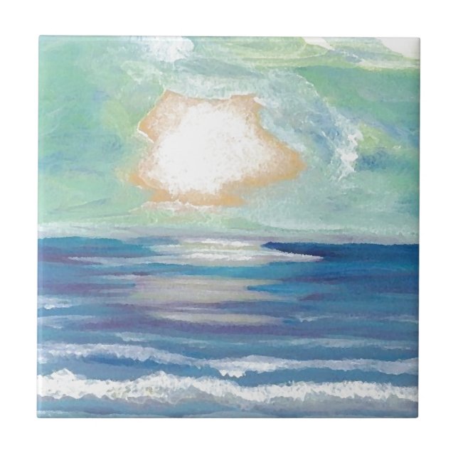 Beach Sunset Ocean Sea Surf Sun Gifts Ceramic Tile (Front)