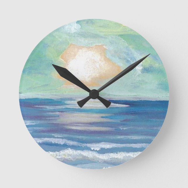 Beach Sunset Ocean Sea Surf Sun Gifts Round Clock (Front)
