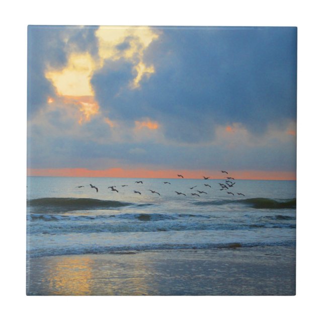 Beach Sunset Orange Florida Ocean Warm Abstract Ceramic Tile (Front)