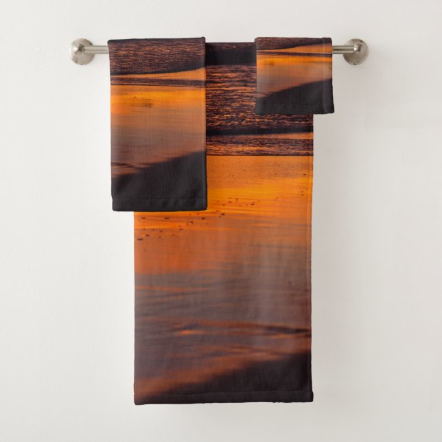 Beach Sunset Orange Yellow Tropical Dusk Bath Towel Set (Insitu)
