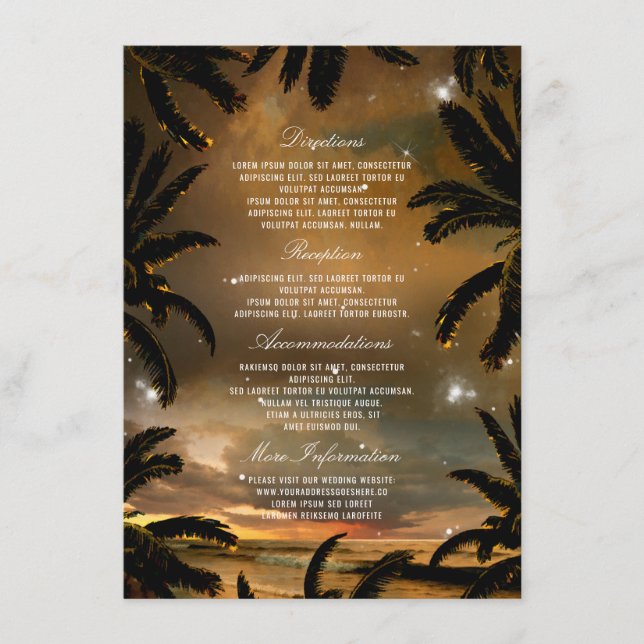 Beach Sunset Palm Leaves Wedding Details Enclosure Card (Front)