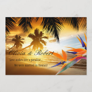 Beach Sunset Palm Trees Bird of Paradise Reception Invitation