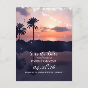 Beach Sunset Palms Save the Date Announcement Postcard