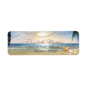 Beach,Sunset,Palms, Seashells Return Address Label