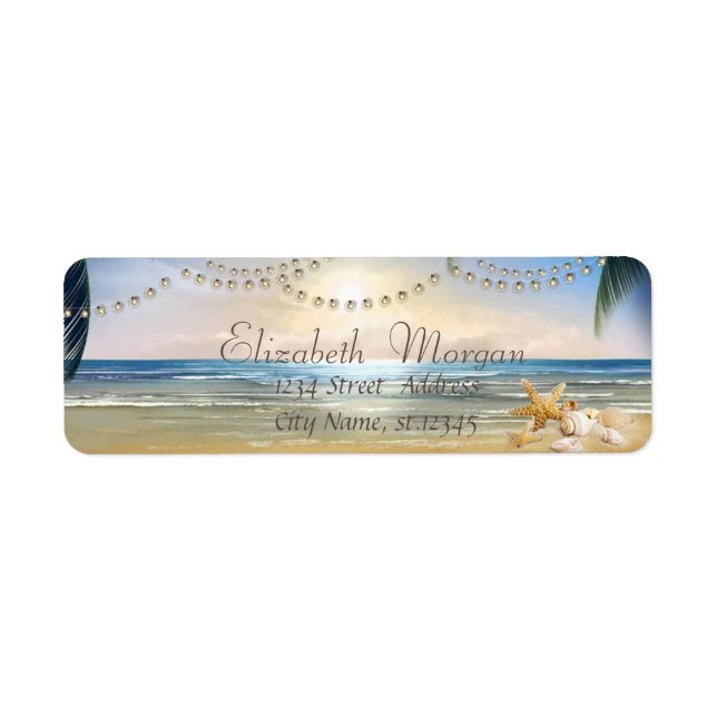 Beach,Sunset,Palms, Seashells Return Address Label (Front)