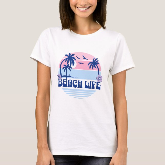 Beach Sunset Pastel Blue Pink T-Shirt (Front)