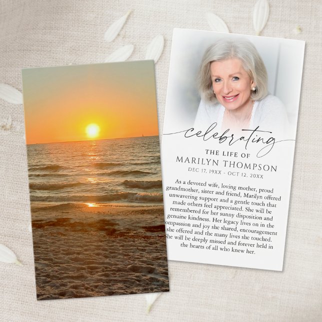 Beach Sunset Photo Celebration of Life Prayer Card (Creator Uploaded)