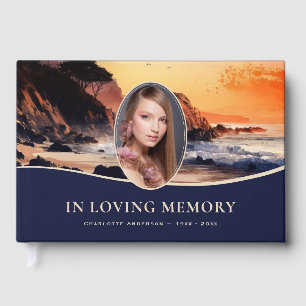 Beach Sunset Photo Funeral Memorial Guest Book
