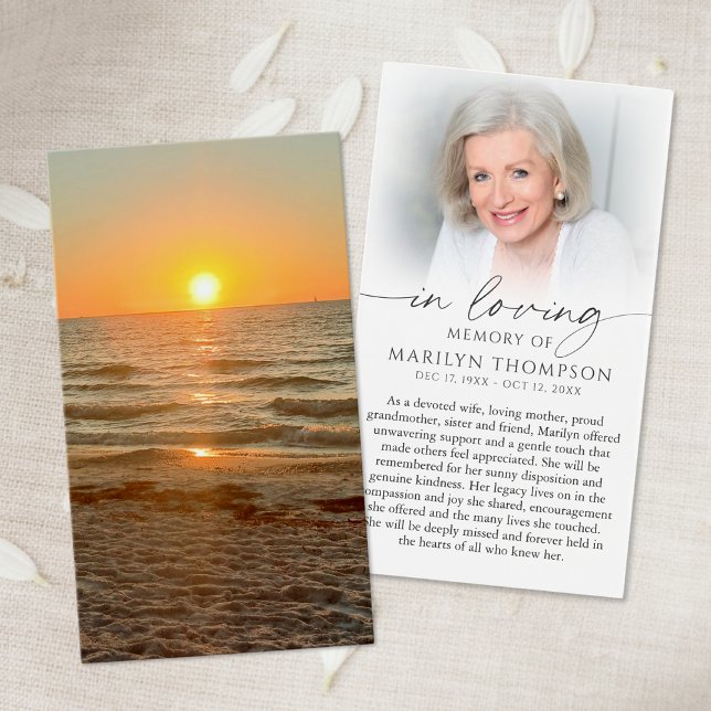 Beach Sunset Photo Funeral Sympathy Prayer Card (Creator Uploaded)
