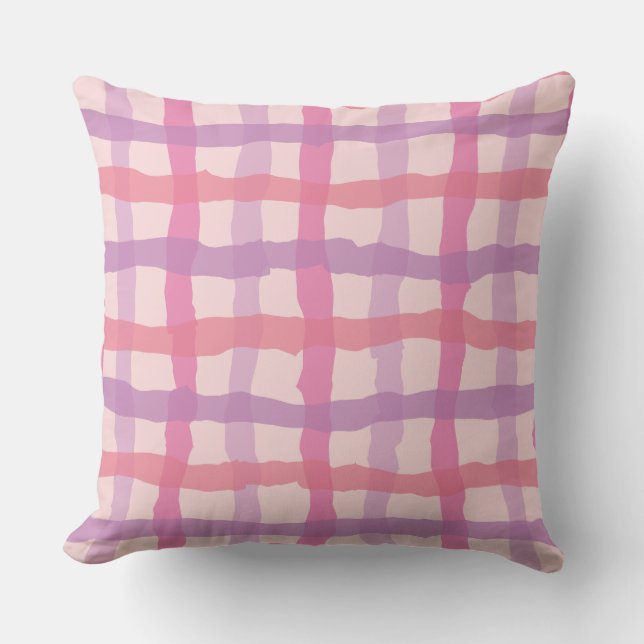 Beach Sunset Pink and Purple Gingham Cushion (Front)