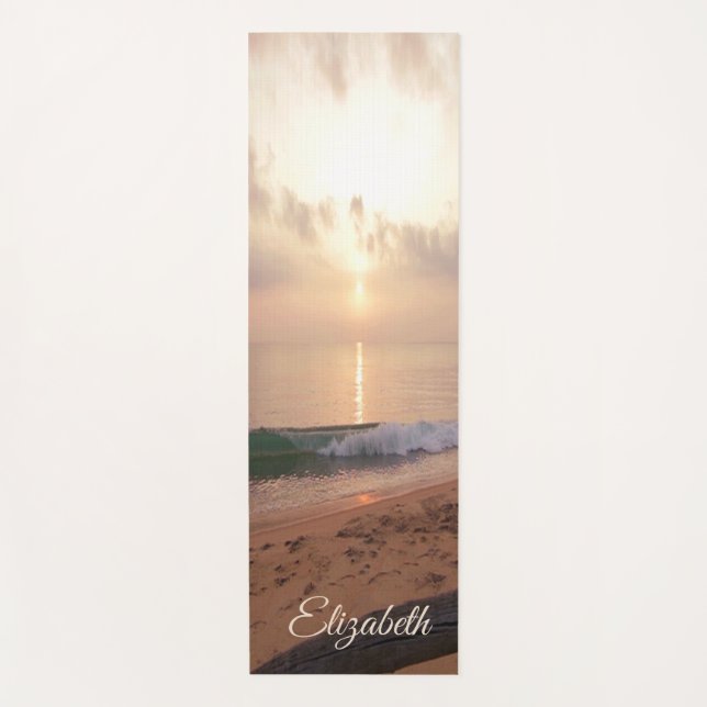 Beach Sunset,Sand ,Waves-Personalised Yoga Mat (Front)