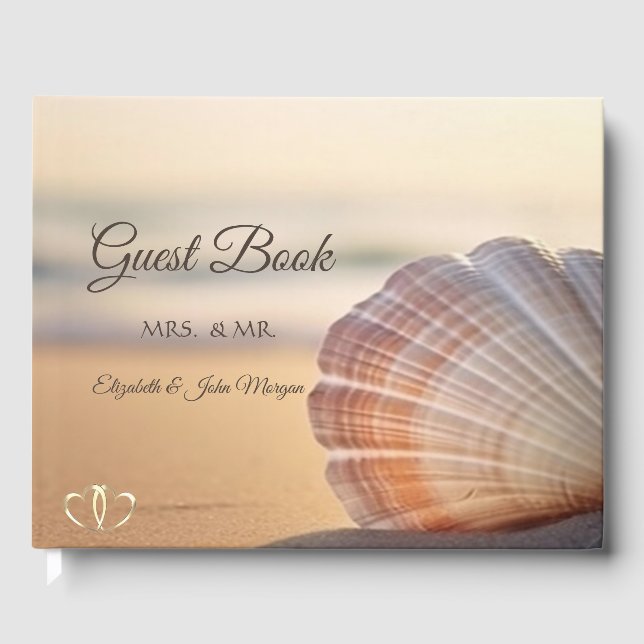  Beach Sunset Seashell Guest Book (Front)