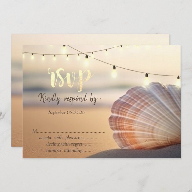 Beach Sunset Seashell RSVP  Invitation (Front/Back)