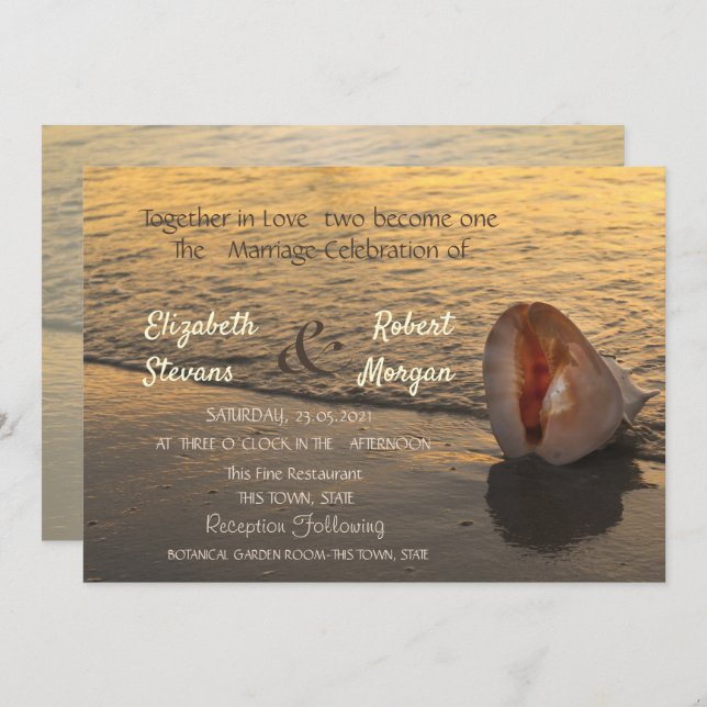 Beach Sunset Seashell Wedding Invitation (Front/Back)